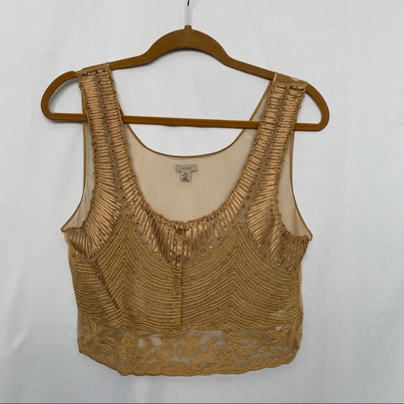 [Ecote] Gold Shimmer Embroidered Crop Tank - Picture 2 of 10